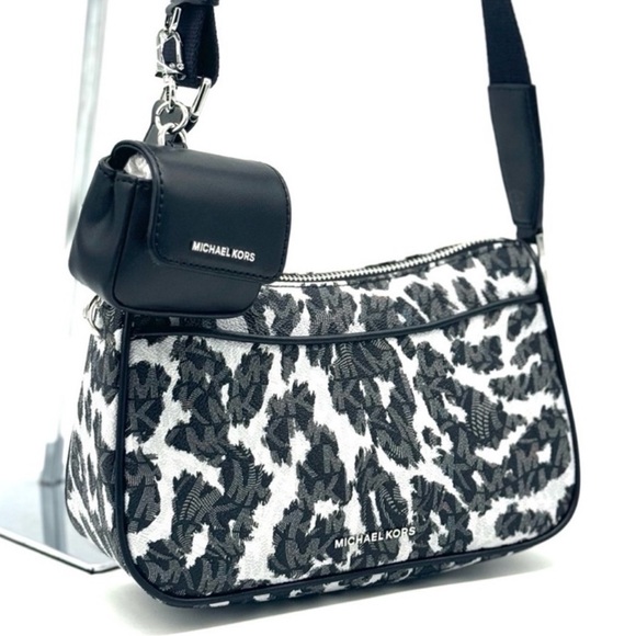 Michael Kors Jet Set Medium Leopard Logo Crossbody Bag W Case for Apple AirPods - Picture 1 of 11